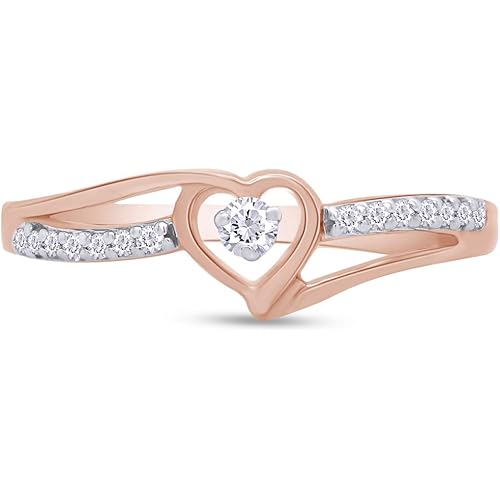 AFFY Split Shank Heart Bypass Ring for Women, 0.10 Cttw Round Natural Diamond, Lab-Grown Diamond or Moissanite Engagement Promise Ring in 14K Gold Over Sterling Silver, Dainty Jewelry Gift for Her