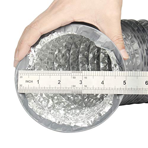 5 Inch Duct Hose By 16 Feet, Eau Gray Flexible 4-Layers Aluminum Dryer Vent Tube Transition Duct Air Hose With 2 Screw Clamps Great For Hvac Duct, Clothes Dryer Duct, Air Duct #TOP1