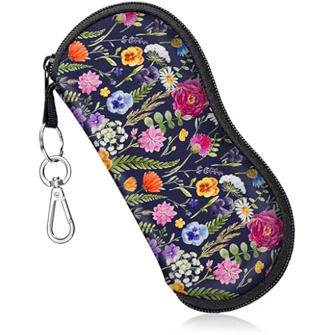 Swooflia Sunglass Glasses Eyeglass Case Bag, Soft Reading Glass Pouch for Kids Women Flower Art Neoprene Travel Extra Large Slim Cases with Clip Zipper Cover