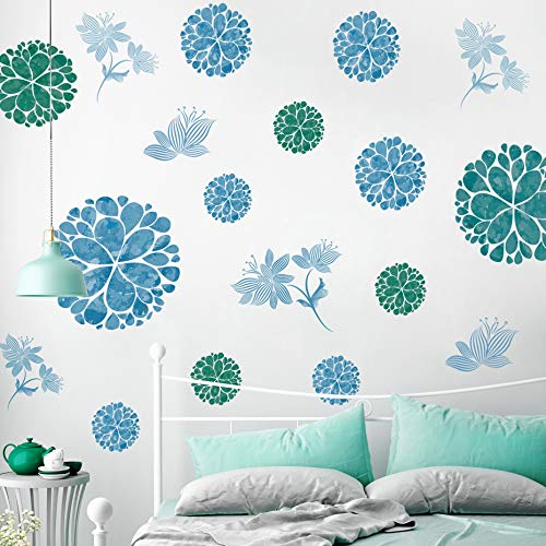 Vinilos decorativos de flores azules 3D para pared, paquete de 4 miniatura 5
