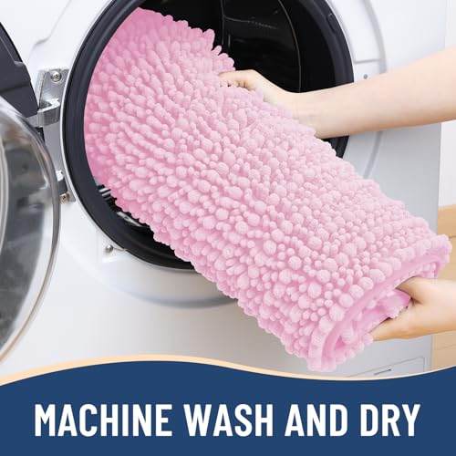 Image of Arotive Luxury Large Bathroom Rugs 59x35, Extra Soft Thick Absorbent Shaggy Chenille Bath Rugs, Machine Wash Dry, Bath Mats for Bathroom Floor, Tub and Shower, Home Decor Accessories, Pink