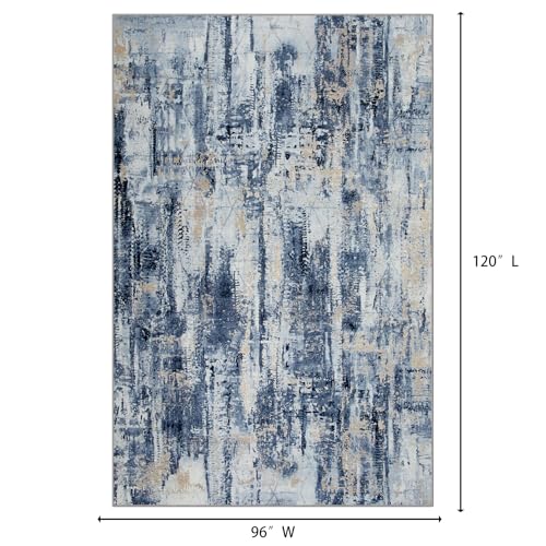 8x10 Area Rugs Washable Rug: Large Modern Abstract Living Room Rug Soft Anti-Skid Thin Carpet Indoor Floor Non-Shedding Carpets for Bedroom Dining Room Farmhouse Nursery Home Office Blue Gold