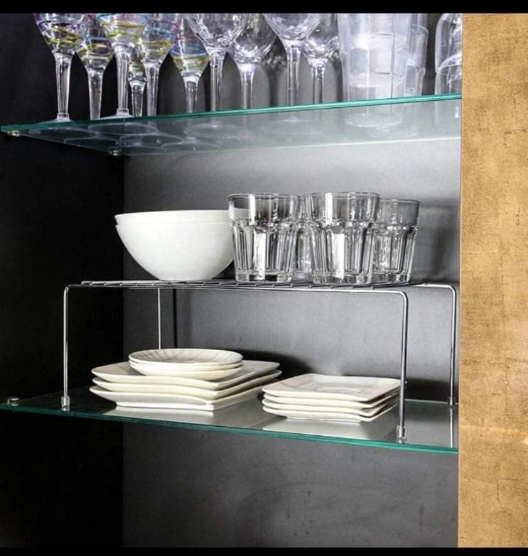 Image of 12FOR COLLECTION 4pcs Stainless Steel Kitchen Dish Rack Expandable Storage Shelves for Kitchen Cabinets Multipurpose Organizer Extend Up to 580 mm with Anti-Rust Nano Coating (Pack of 4), Tiered Shelf