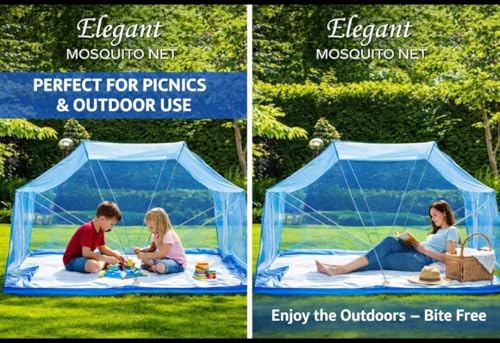 Image of Elegant Premium Cotton Mosquito Net for Qween Size Bed(5x6 Feet Blue) | Foldable Machhardani with High-Density Mesh & Washable