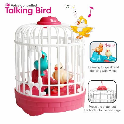Image of Talking Bird Toy for Kids | Repeats What You Say | Singing, Speaking, and Dancing Bird Toy| Funny Education Toys for Children Playing at Home - Pink