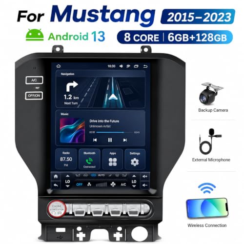 Image of Fit for Ford Mustang 2015-2025 - Custom-designed to seamlessly replace your factory radio without dashboard modification. The 12.1-inch vertical screen matches the OEM look while adding advanced infot