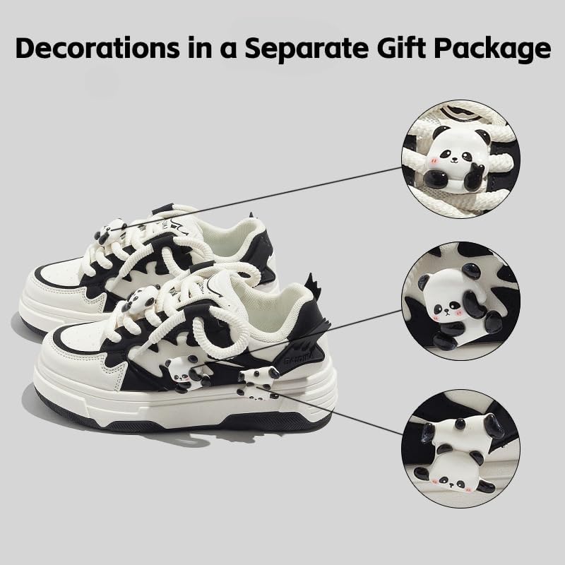 Fujedmog Panda Shoes Walking Sneakers for Women Y2K Platform Soft Comfortable Cute Panda Decor Black White US4-8 - Image 3