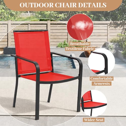 Image of Anmutig 5-Piece Patio Dining Set, 37 inch Glass Outdoor Table, 4 Chairs Red