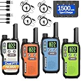 Walkie Talkies Long Range for Adults,Rechargeable Walkie Talkie 22 FRS NOAA Family Walky Talky 2 Way Radio with Earpiece Dual PTT 1500mAh Battery VOX Type-C Charging for Camping Hiking Cruise,4Pack