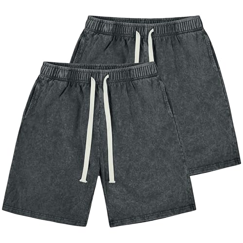 Derminpro Men's Athletic Cotton Drawstring Sweat Shorts Workout Jogger Shorts with Pockets 2-Pack