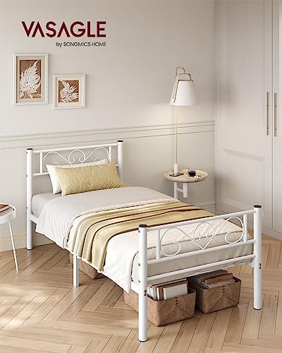Lit Simple Métal 90x190 Blanc, 250 kg – VASAGLE