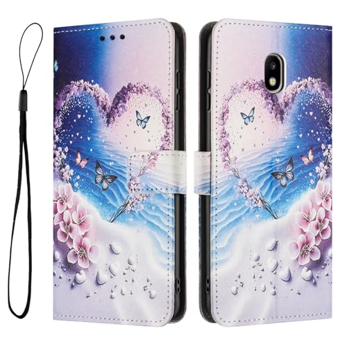 Wuhaizher for Samsung J5 2017 Case Shockproof Flip Leather Wallet Cover for Girls Women with Card Holder Stand Magnetic Silicone Back Phone Case for Samsung Galaxy J5 2017, Butterfly & Love