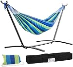 FDW Hammock with Stand, Portable Hammock Stand with 9' Heavy Duty Steel Stand for Outdoor Patio or Indoor with Carrying Case, Blue