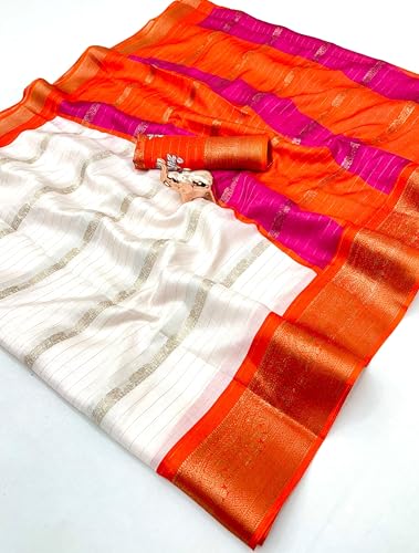 Image of Kashmiri Print Tussar Silk Saree for Women with Unstitched Blouse Piece for All Occasions