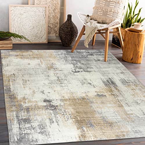 Realife Machine Washable Rug - Stain Resistant, Non-Shed - Eco-Friendly, Non-Slip, Family & Pet Friendly - Made From Premium Recycled Fibers - Abstract Modern - Beige, Gray, Ivory, 2'6" X 6' #TOP4