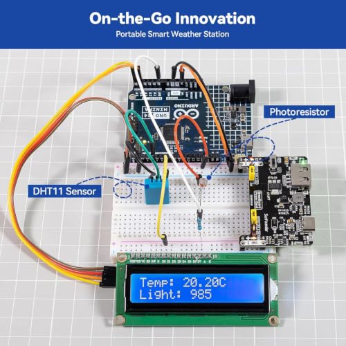 Image of SunFounder BreadVolt Breadboard Power Supply Module Built-in Rechargeble Battery Compatible with Arduino, Raspberry Pi, Pico W, ESP32, 5V /1.5A, 3.3V /1A, USB Output (Breadboard NOT Included)