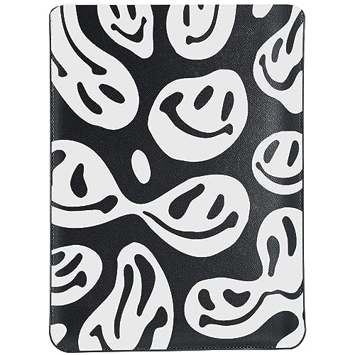 MAYCARI Slim Black Waterproof Laptop Sleeve Bag 12-13 inch, Light Weight Fuax Leather Protective Laptop Sleeve Case, Aesthetic Funny Face Print 12-13 inch Case for Girls Women Boys