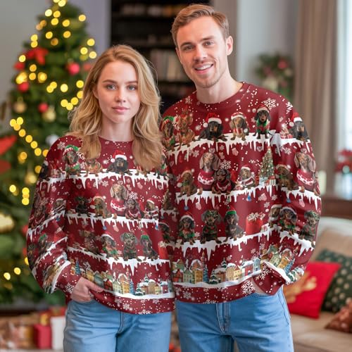Dachshunds and Snowy Village All-Over Christmas Sweatshirt - Image 2