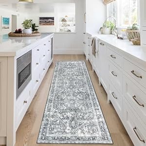 Cekene Boho Runner Rugs for Hallway 2.1’x6’ Non Slip Vintage Kitchen Rug Runner with Rubber Backing Grey Farmhouse Laundry Room Rug Washable Area Floor Carpet Runner for Entrance Bedroom Bathroom