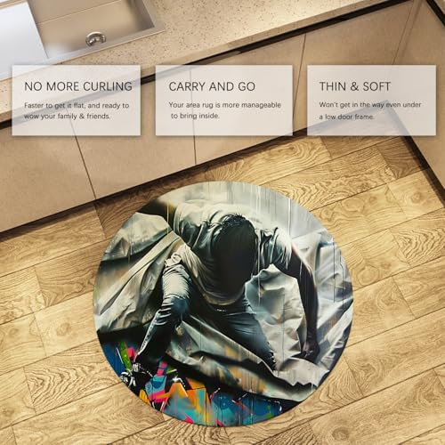 Tapis ronds pour salon antidérapant et doux sans perte - 5