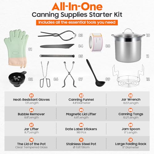 Image of Stainless Steel Canning Pot with Rack and Lid, Large Water Bath Canner, Full Home Canning Supplies Starter Kit (20.5 Quarts, Black)