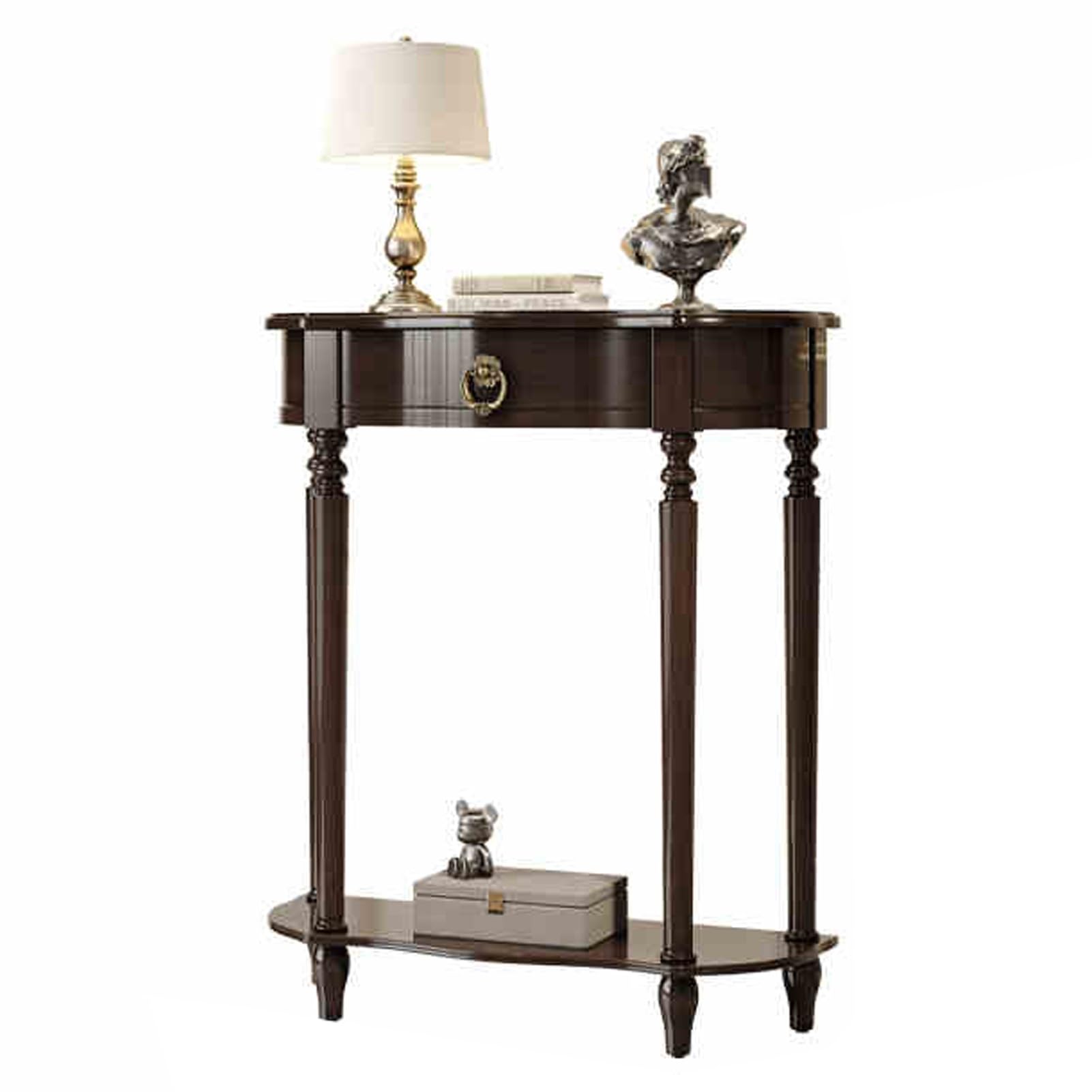 Mesa consola de madera maciza noble acabado nero con cajones de gran almacenamiento