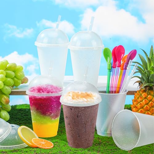 Ninehaoou Wiederverwendbare Glitzer-Kunststoffbecher mit Kuppeldeckel, abnehmbarer Löffel, Strohhalme, wiederverwendbar, für Slushy Smoothie, Halloween, Weihnachten, Erntedankfest, Partyzubehör, 6 – Bild 5