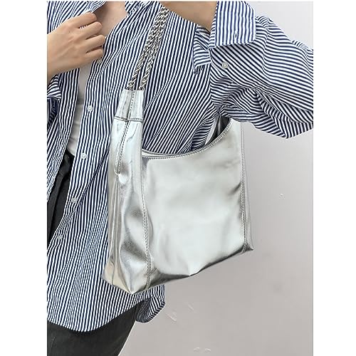 Bolso Tote Plateado de Cuero Sintético para Mujer miniatura 5