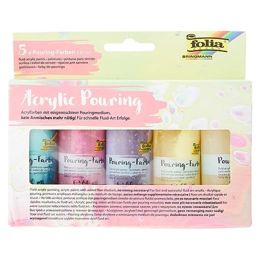 folia Acrylic Pouring Set II, Compuesto por 5 Colores Pastel, Medio de Postre Mezclado, Acrílico, carbón, 60 ml (Paquete de 5), 300