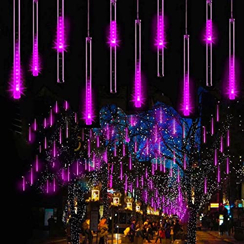 Luces de Navidad 30cm 8 Tubes 192 LED Impermeable IP65 Lluvia de Meteoritos Cadena de Luces luces Lluvia de meteoritos para Navidad Árbol Exterior Decoración, Morado Cover