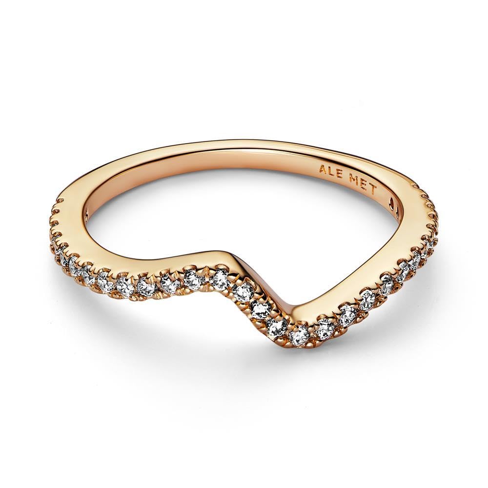 Pandora Timeless - Anello Onda placcato in oro 14k, con pietre di zirconia cubica incolori