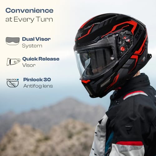 Image of SMK Agnar TEKTRON ISI, DOT and ECE 06 Certified Helmet with Dual Visor (Black GL263 - M)