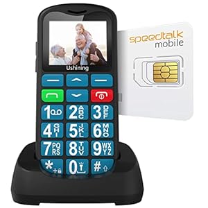 USHINING 4G LTE Unlocked Senior Cell Phone with Speed Talk SIM Card Seniors Feature Phone Type-C Charger SOS Calling Basic Phone for Elderly Unlocked Feature Cell Phone with Charging Dock (Blue)