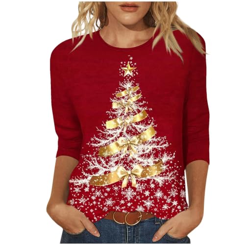 Womens Christmas 3/4 Sleeve Graphic T Shirts Crewneck Casual Fall Tops Tee - image 2