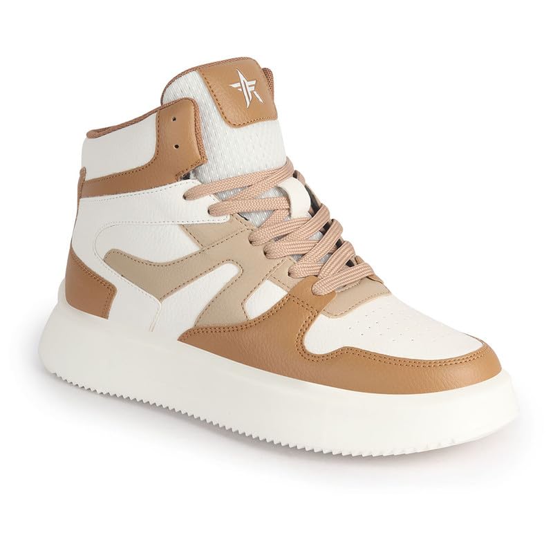 Image of FAUSTO Men High Top Colorblocked Ankle Lace Up Sneakers | Lightweight Casual Shoes with Memory Cushion Insole | Anti Skid Comfort Grip Sole