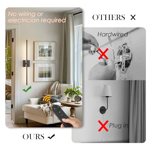 Image of KARTOOSH 40.1 Inch Wall Sconces Battery Operated for Living Room Black | Rechargeable Wireless Wall Lamp Set of 2, 3000K Warm White Dimmable Wall Light Remote Control Indoor Lighting for Bedroom