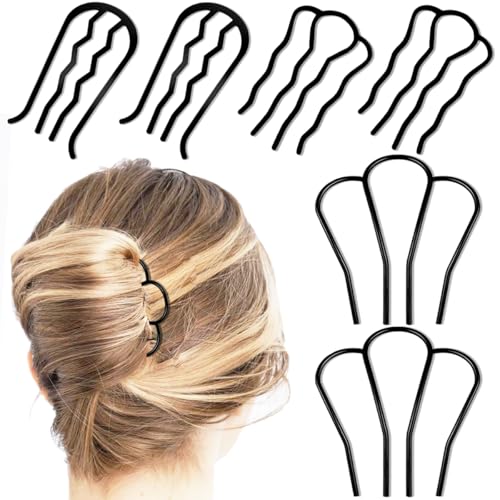 6 Piece Metal Hair Side Combs &amp; Forks, U Shape for Vintage Updo Bun Hairstyles, Hair Accessories (4 Styles)