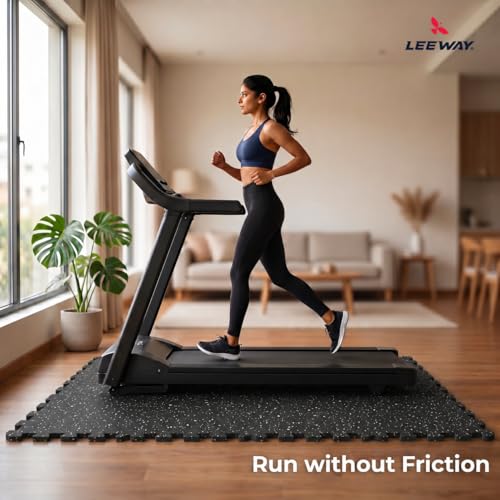 Image of Leeway Interlocking Gym Mats for Floor | EPDM (Set of 2, 10mm, 20 inchx20 inch) Black with White Flecks | Gym Floor Mat Rubber for Workout | Equipment Matt for Home | Rubber Tiles, Kids Rooms Puzzle Mate