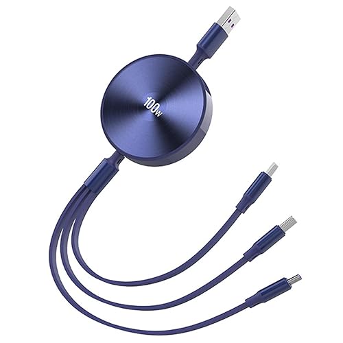 Carga súper rápida 3 en 1 5A, velocidad de carga de hasta 100 W retráctil (10.2-43.3 in) de longitud, cable de carga rápida (azul)