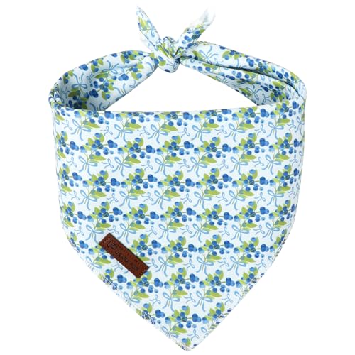 UP URARA PUP Blueberry Dog Bandana, Spring Summer Blueberry with Bowtie Puppy Bandana for Girl Female Dogs, Soft Cotton Pet Triangle Bid Scarf Kerchief for Girl Boy Dogs or Cats