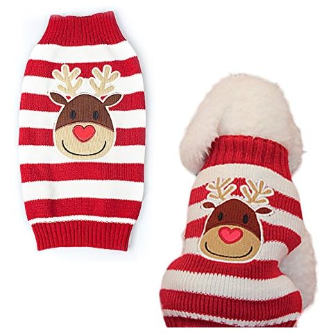 Littleducking Christmas Dog Pet Puppy Cat Warm Jumper Knit Sweater Clothes Striped Reindeer Knitwear Coat Costumes Apparel Cover