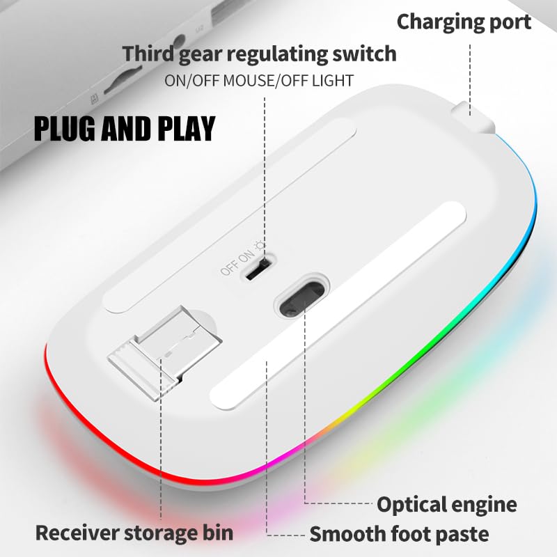 Underside view of the XunFox XYH50 mouse showing components
