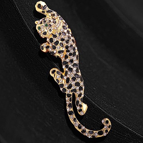 Climbing Black Spots Leopard Brooch Pin Crystal Big Cat Animal Breastpin Badge Jewelry for Men Women4