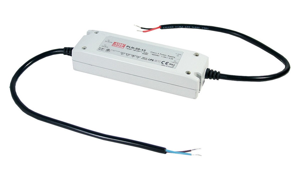 MEAN WELL PLN-30-12 AC to DC LED Driver Enclosed Power Supply, Single Output, 12 Volt, 2.5 Amp, 30 Watt