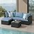 Patio Furniture Set, 5PCS Outdoor Sectional with Ottoman Wicker Rattan Patio Couch with Thickened Cushion Modular Wicker Patio Conversation Set with Glass Top Table for Balcony, Backyard (Blue)