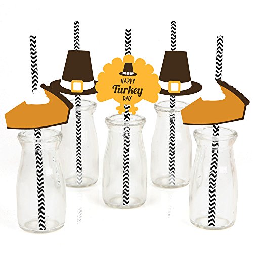 Big Dot of Happiness Happy Turkey Day Pitillos Decorativos de Papel - Set de 24 miniatura 1