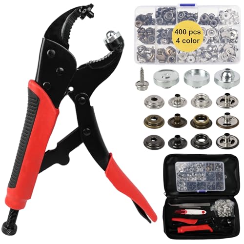 Heavy Duty Snap Fastener Kit Snap Fastener Tool with 400 pcs 4 Color Button Snaps Snap Repair Kit for Boat Covers Canvas Thick Fabric Tarps and Metal Snap Installation Tool Kit for Marine