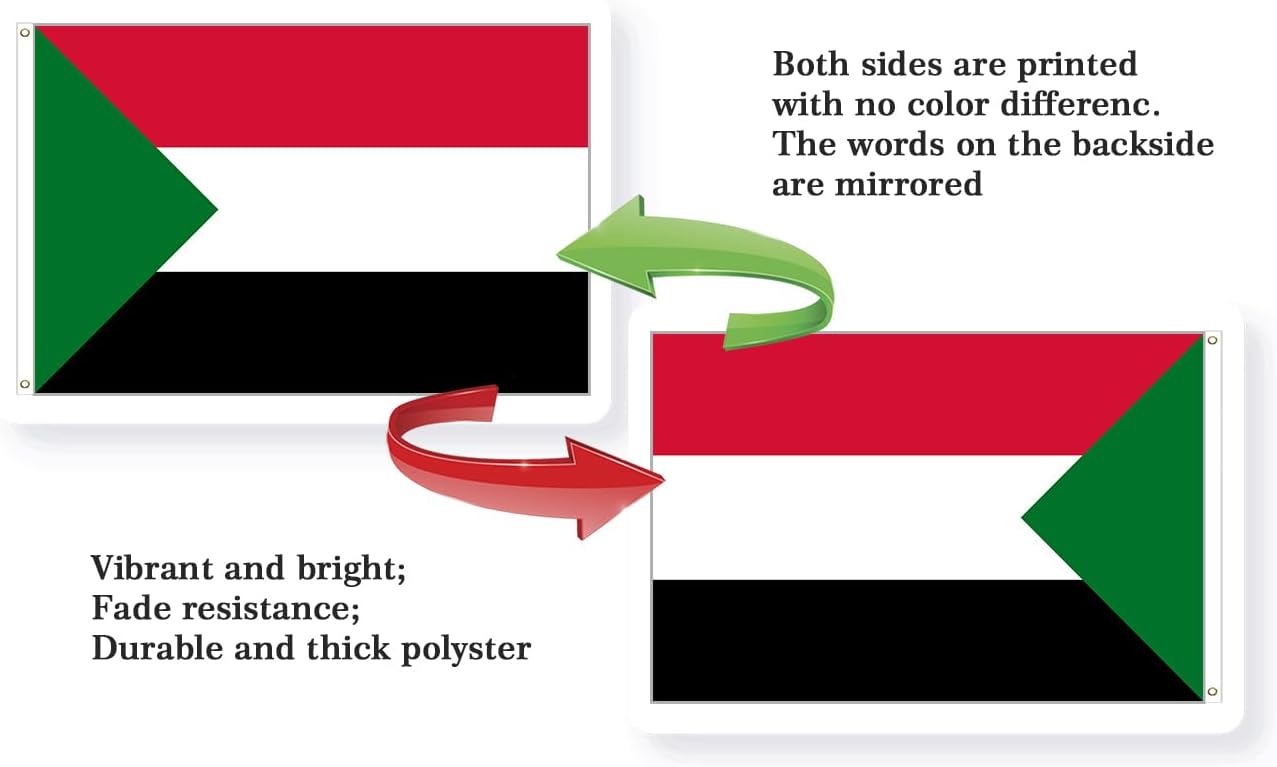 Sudan Flag 5x8FT Sudanese National Polyester Flag With 2 Grommets For Patriotic Sudanese Themed Festival Events Party Decoration (Sudan, 5x8FT)