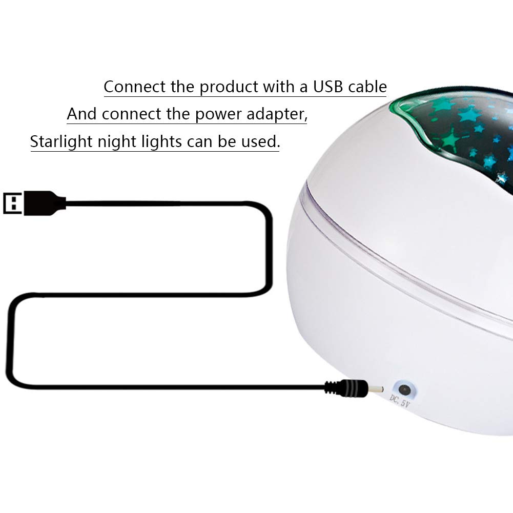 Lampka nocna projektor sypialnia lampka nocna romantyczna obrotowa gwiaździste niebo lampa projekcyjna USB zasilana na baterie światło do snu dla niemowląt światło LED materiał ABS, biały