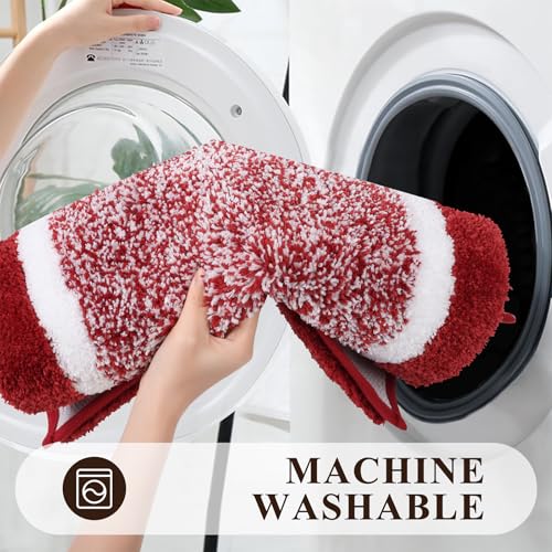 Pauwer 3 Piece Bathroom Shower Rugs with U-Shaped Contour Toilet Mat, Absorbent Microfiber Plush Bath Mats, Non Slip, Machine Washable Shaggy Bathroom Floor Mats, Red